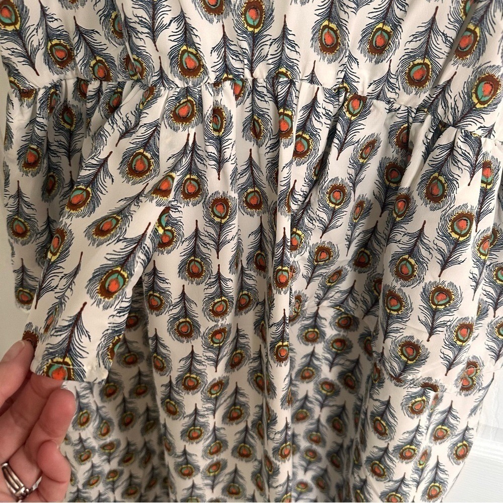 Oat + Fawn Peacock Feather Print Tiered Mini Dress White Womens M Sundress - Picture 4 of 12